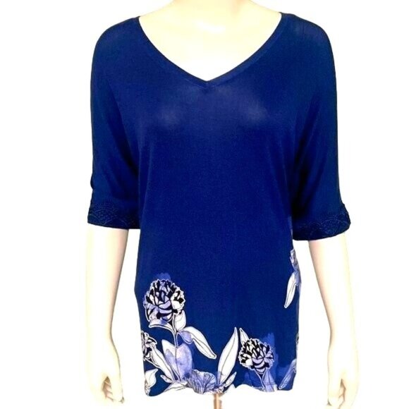 Apt. 9 Intimates Tops - Apt 9 Intimates LG Blue Floral V Neck Tunic Top Lounge Glam Relaxed Boho Drape